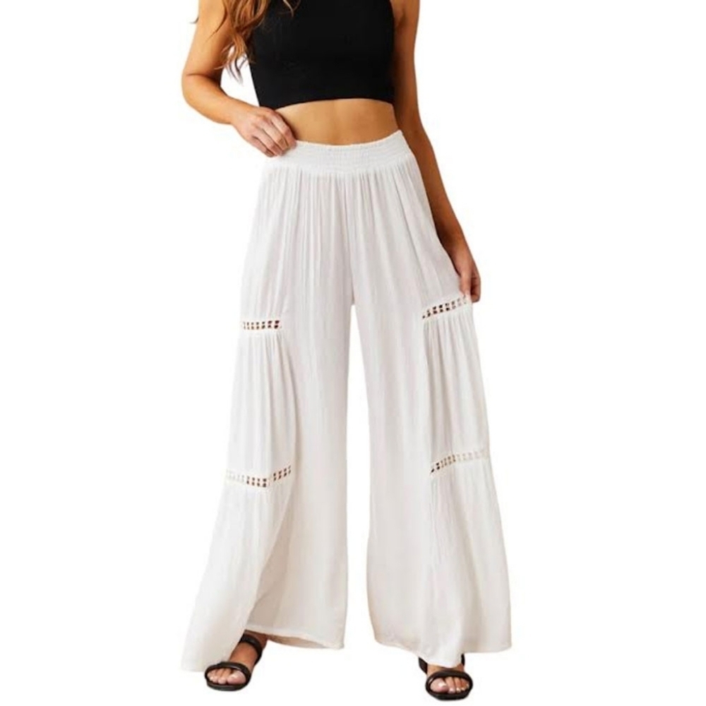 Angie NWT White Wide Leg Pull On Elastic Waist Boho Vacation Beach Pants 3X